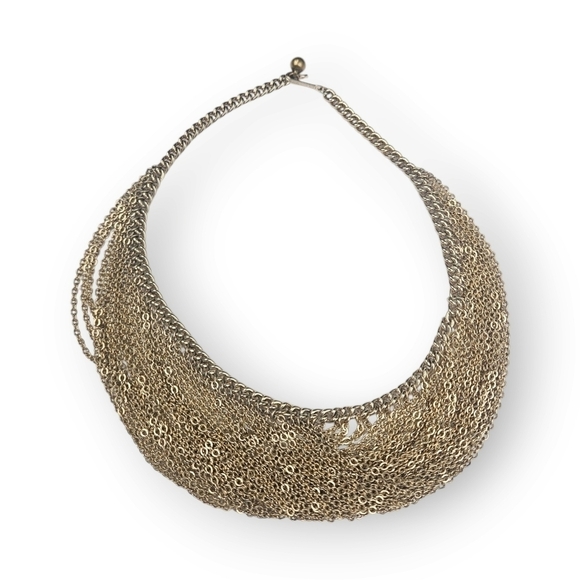 Vintage Cascading Chain Bib Necklace Gold Plated Multichain Choker 14.5" Long - Picture 3 of 9